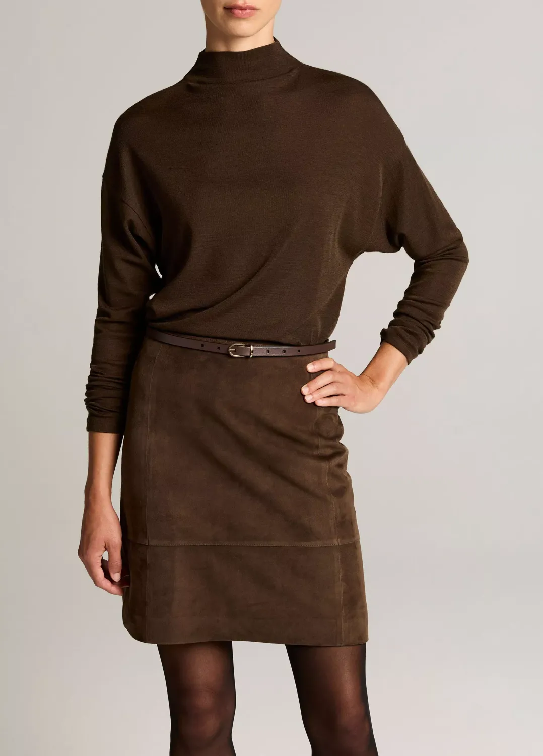 WOOL-BLEND RELAXED FUNNEL-NECK TOP