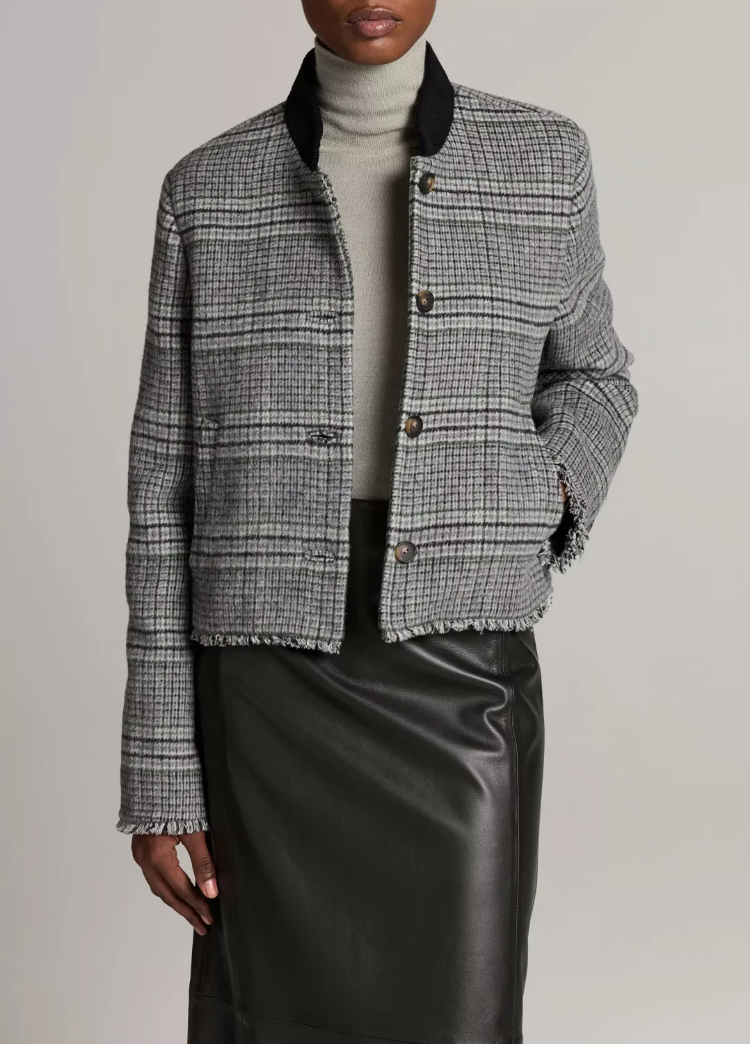 GREY PLAID WOOL-BLEND JACKET