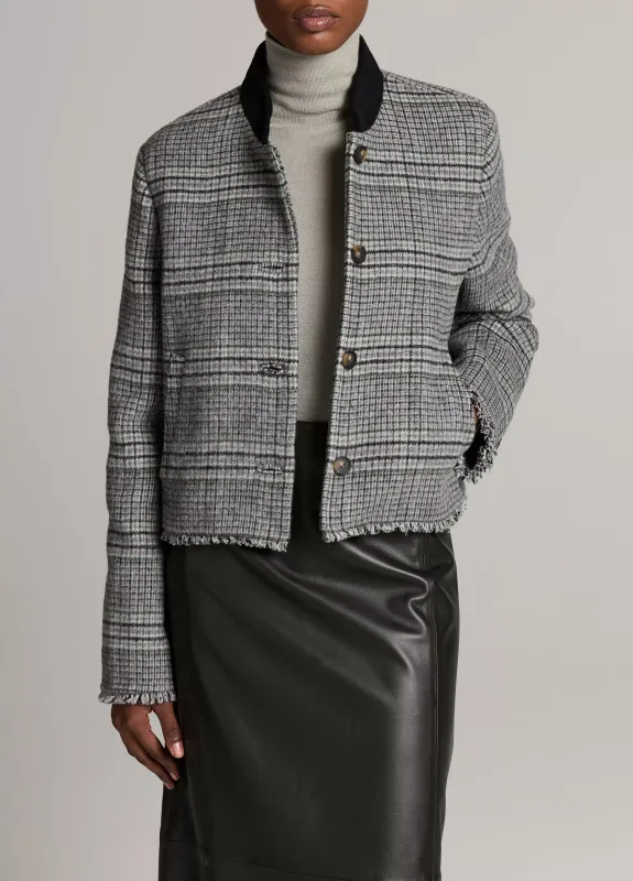 GREY PLAID WOOL-BLEND JACKET