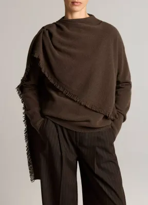 FRINGED DRAPED-SHAWL WOOL-CAHSMERE SWEATER