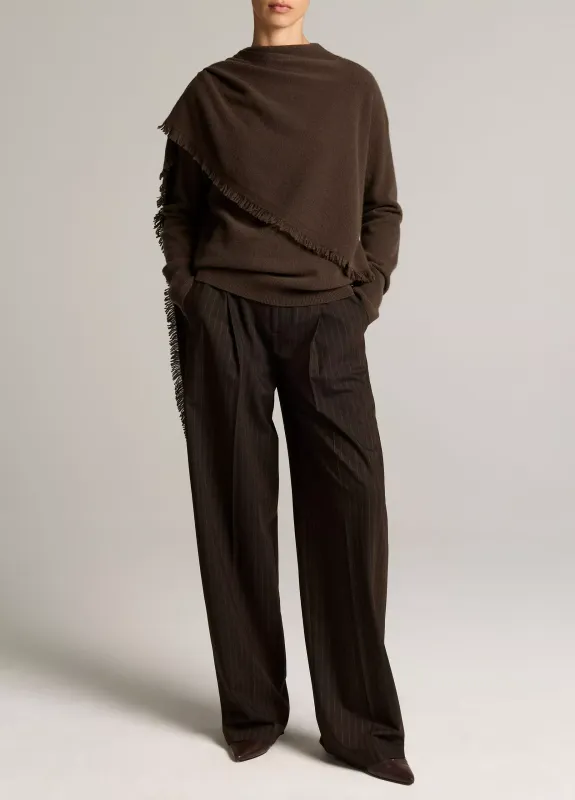 FRINGED DRAPED-SHAWL WOOL-CAHSMERE SWEATER