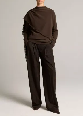 FRINGED DRAPED-SHAWL WOOL-CAHSMERE SWEATER
