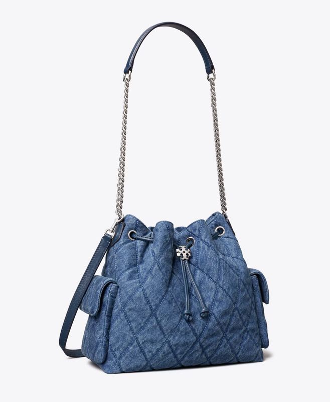 CHARLIE QUILTED DENIM DRAWSTRING SHOULDER BAG