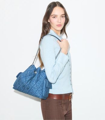 CHARLIE QUILTED DENIM DRAWSTRING SHOULDER BAG