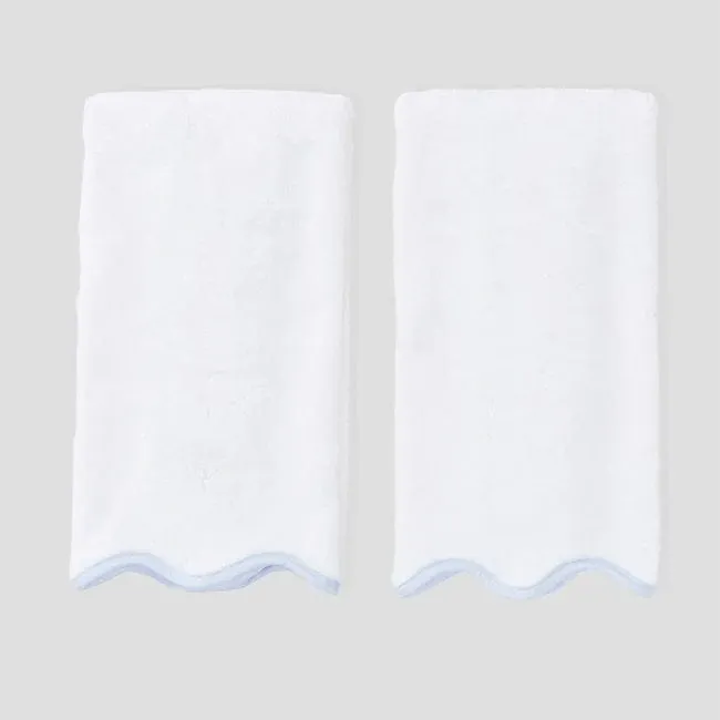 SCALLOP HAND TOWELS (PAIR), Color: LIGHT BLUE ON WHITE