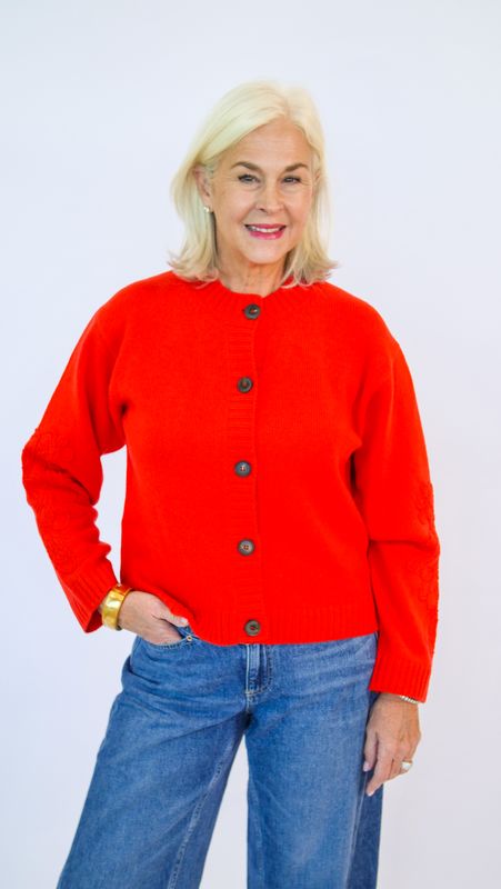 EMBROIDERED CREW-NECK CARDIGAN