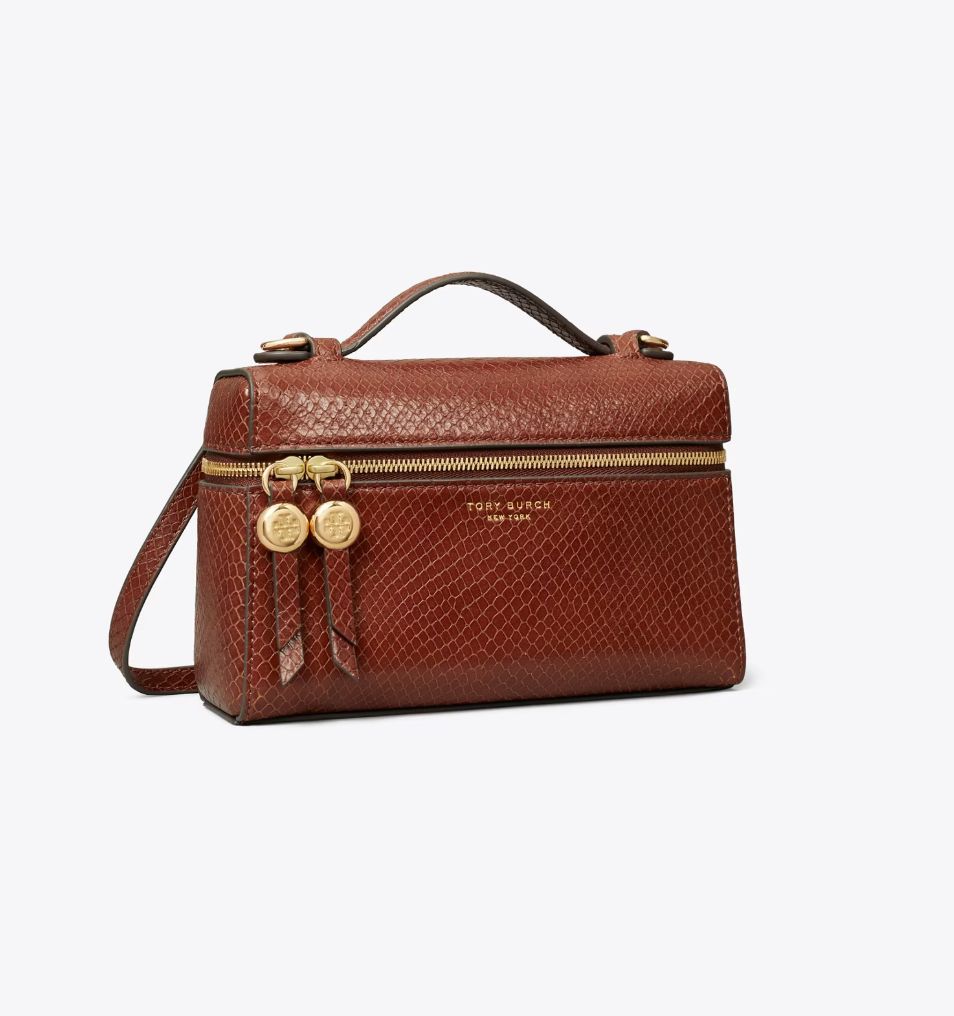EMBOSSED SNAKE SLIM TOP HANDLE BAG