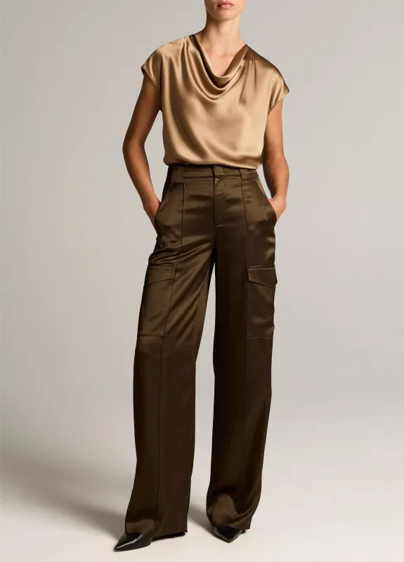 SILK COWL-NECK CAP SLEEVE BLOUSE