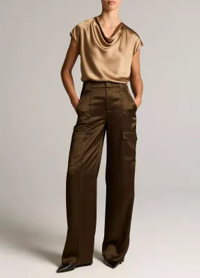 SILK COWL-NECK CAP SLEEVE BLOUSE