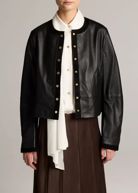 SUEDE-TRIMMED LEATHER CROPPED JACKET