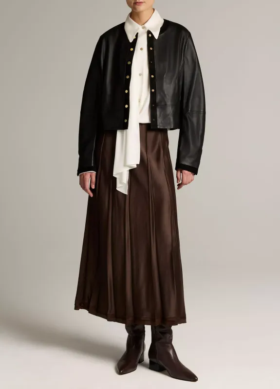 SUEDE-TRIMMED LEATHER CROPPED JACKET