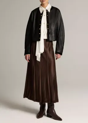 SUEDE-TRIMMED LEATHER CROPPED JACKET