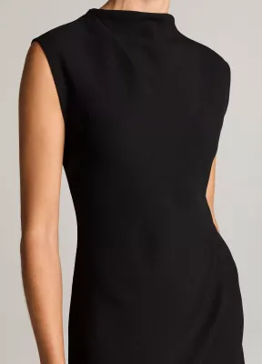 DRAPED CREPE FUNNEL-NECK DRESS