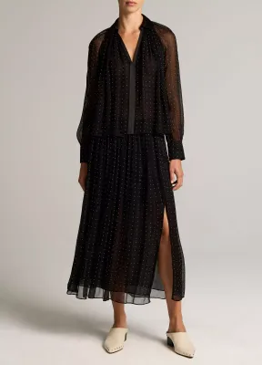 HEAT-SET DOT CHIFFON GATHERED BLOUSE