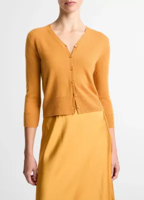 ELBOW SLEEVE CASHMERE-SILK V-NECK CARDIGAN