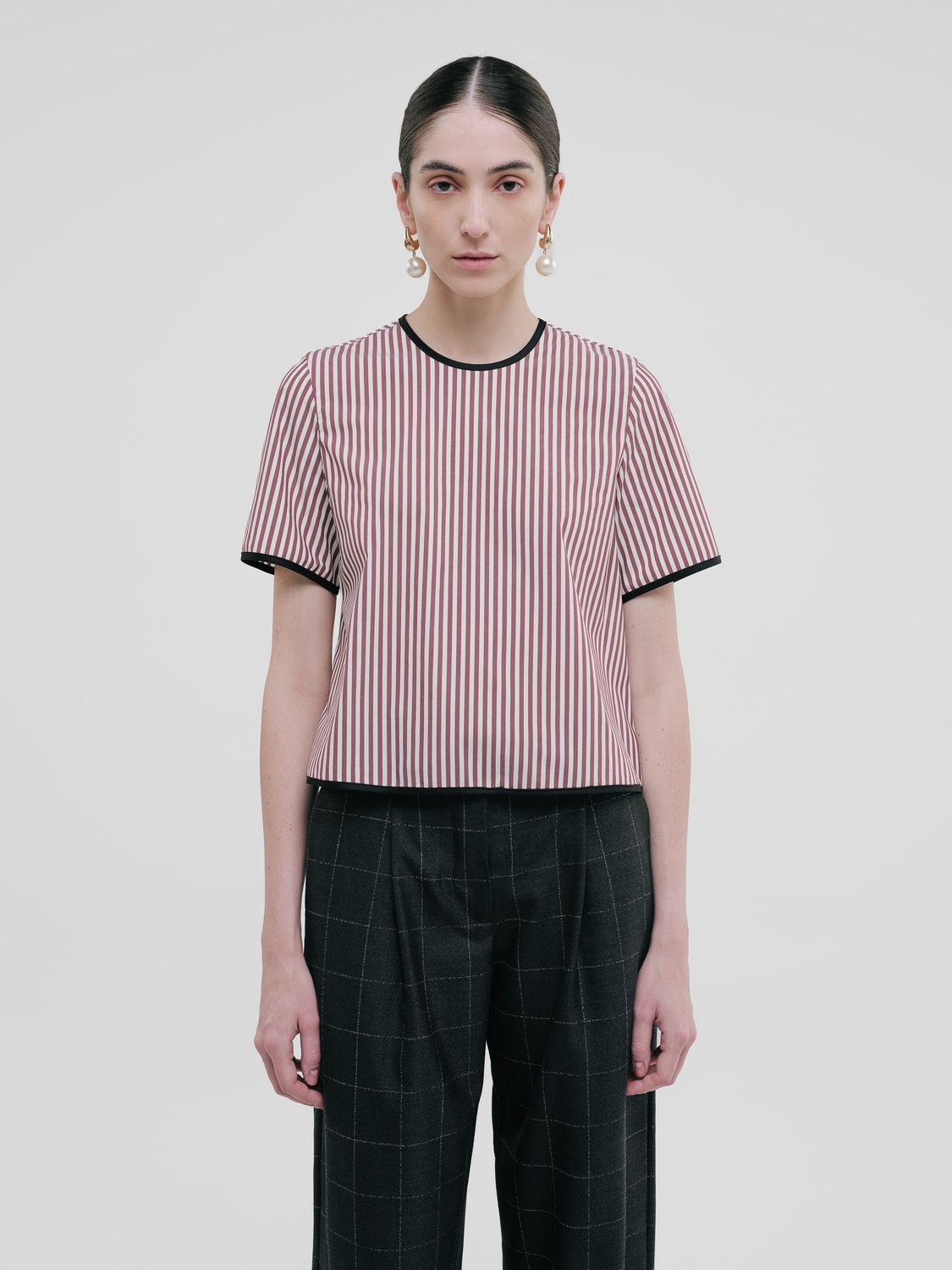 HOPE TOP BURGUNDY STRIPES COTTON