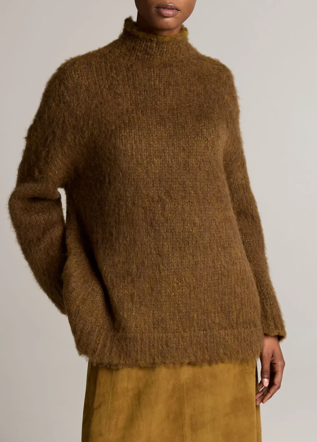 BRUSHED WOOL-COTTON OVERSIZED MOCKNECK SWEATER