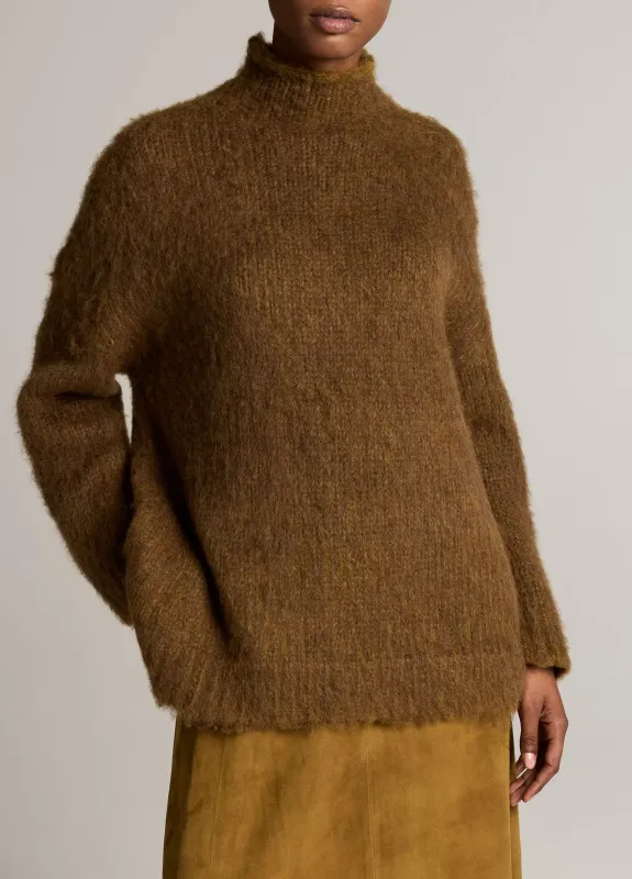 BRUSHED WOOL-COTTON OVERSIZED MOCKNECK SWEATER