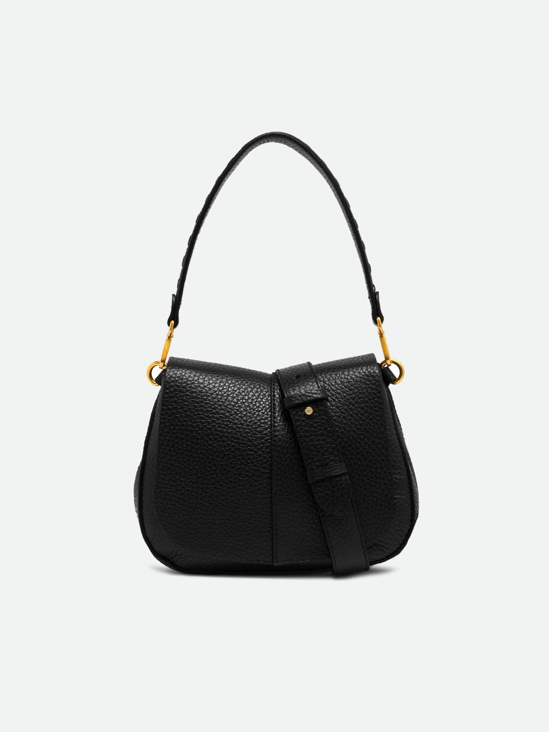 HELENA ROUND HAMMERED LEATHER BAG, Color: NERO (BLACK), Size: OS