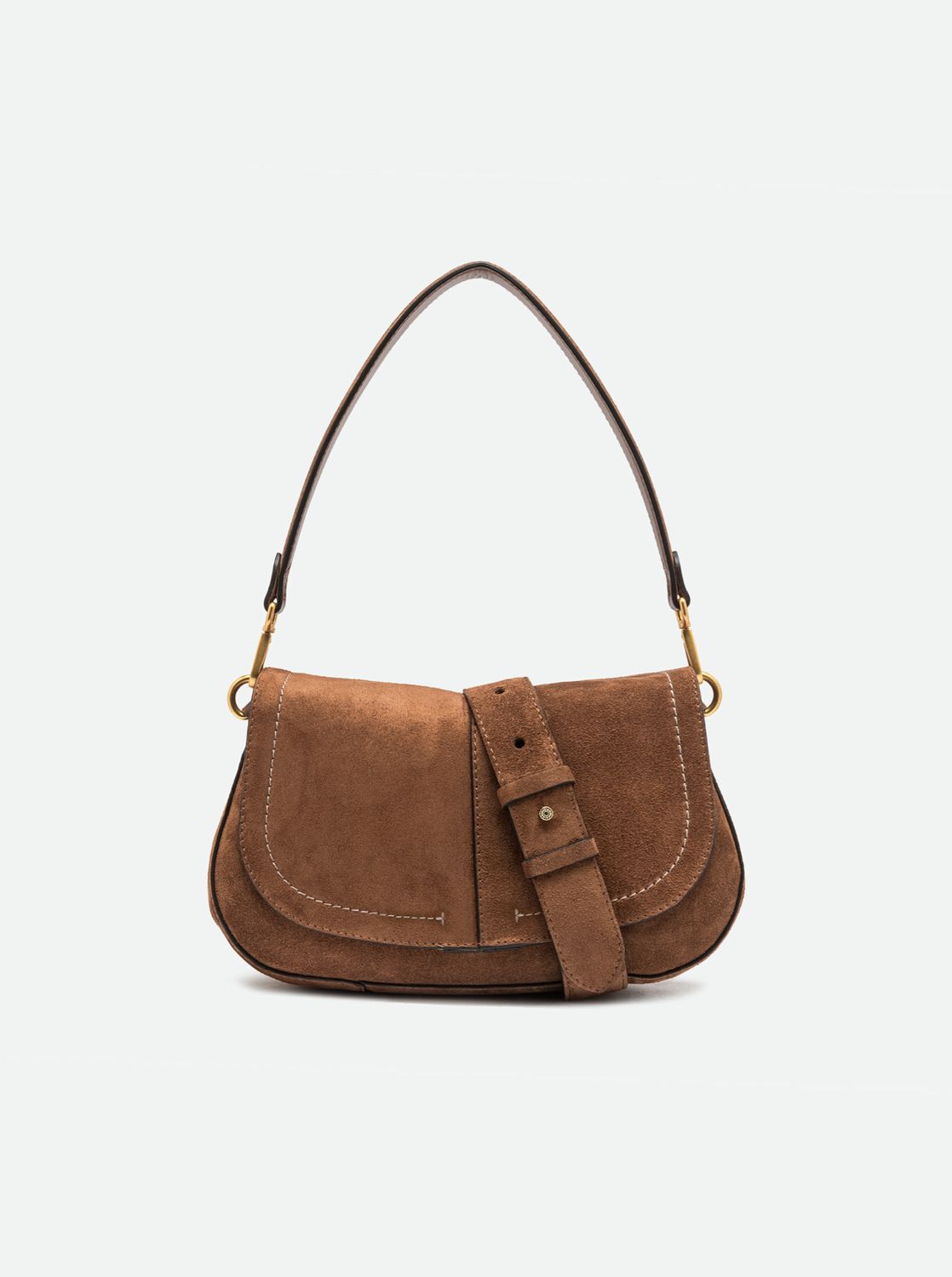 HELENA ROUND SUEDE BAG, Color: COGNAC, Size: OS