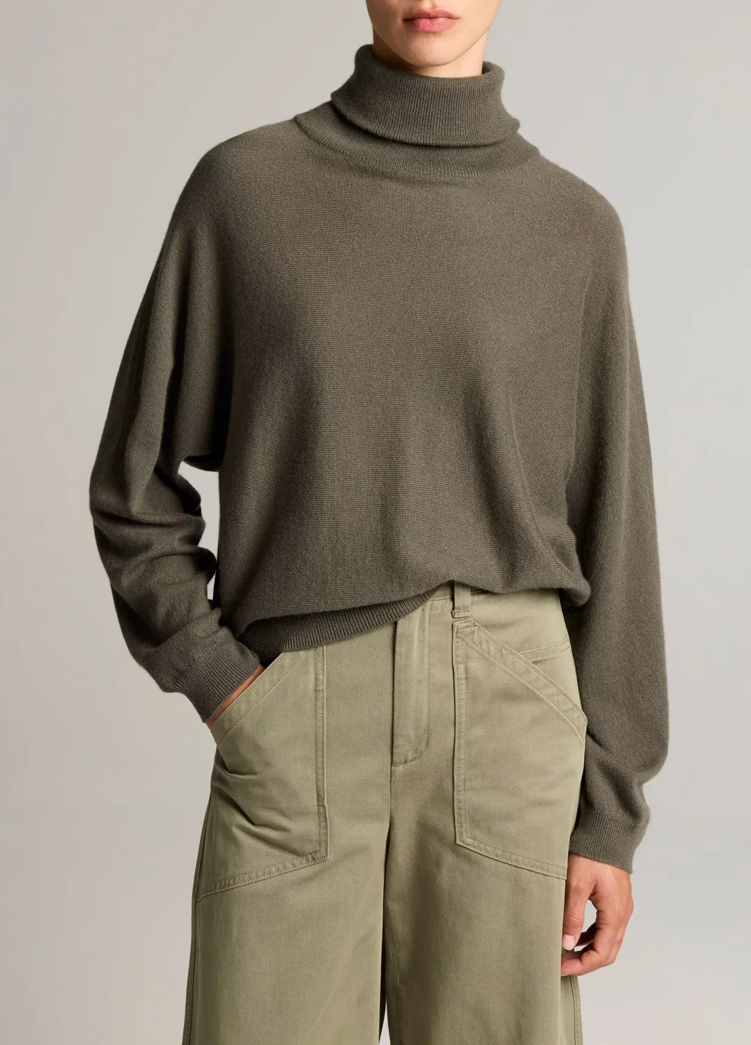 WOOL-CASHMERE DOLMAN-SLEEVE TURTLENECK SWEATER