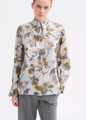 LONG-SLEEVE SILK SHIRT WITH TIE-NECK COLLAR