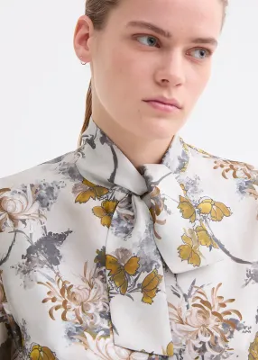 LONG-SLEEVE SILK SHIRT WITH TIE-NECK COLLAR