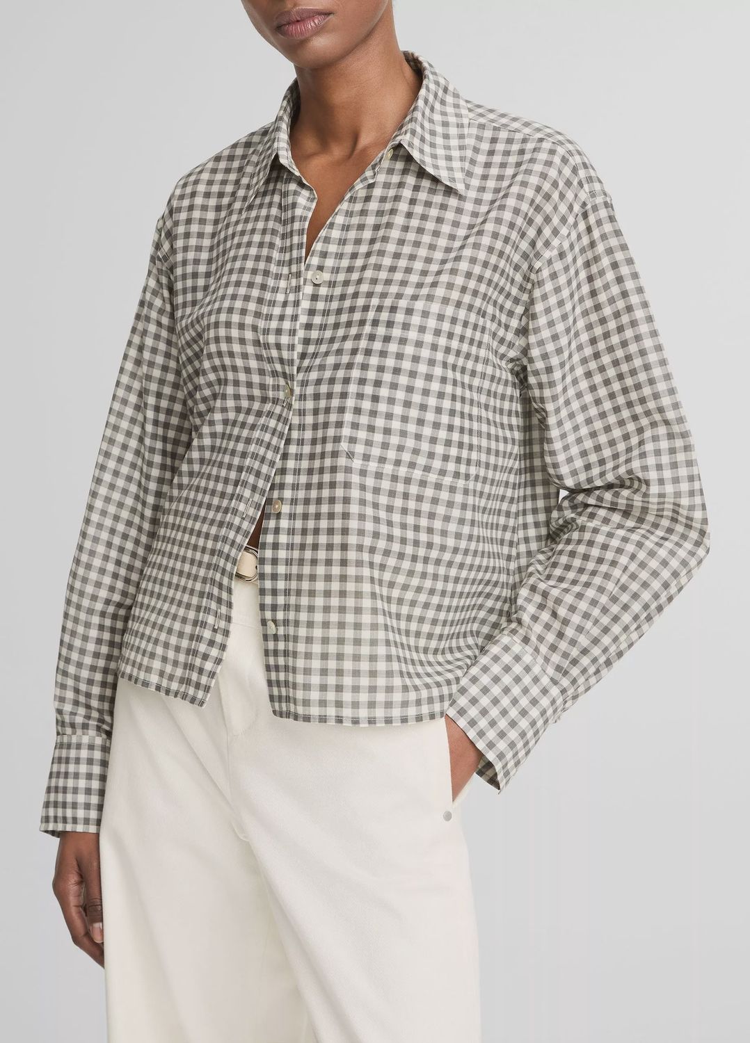 CROPPED L/S BUTTON-FRONT SHIRT