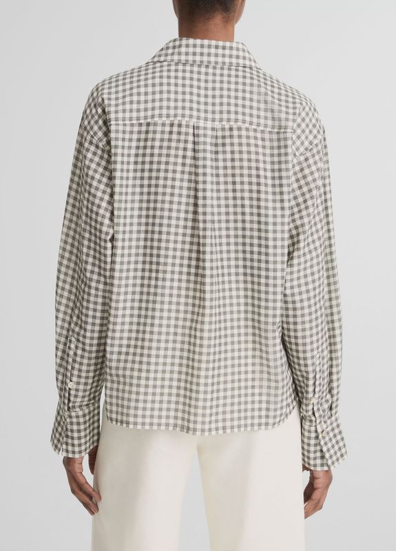 CROPPED L/S BUTTON-FRONT SHIRT