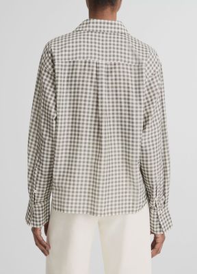 CROPPED L/S BUTTON-FRONT SHIRT