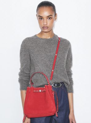 ROMY SUEDE PICK STITCH BUCKET BAG