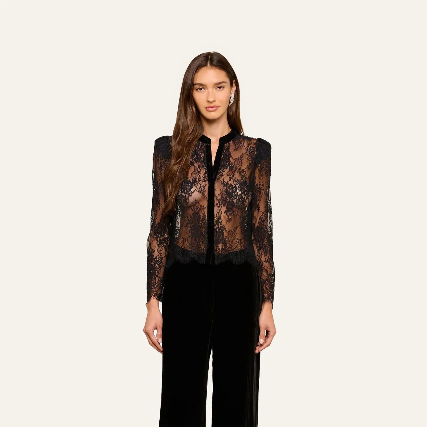 DOROTHEA VELVET LACE SHEER BLOUSE