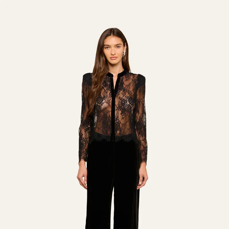 DOROTHEA VELVET LACE SHEER BLOUSE