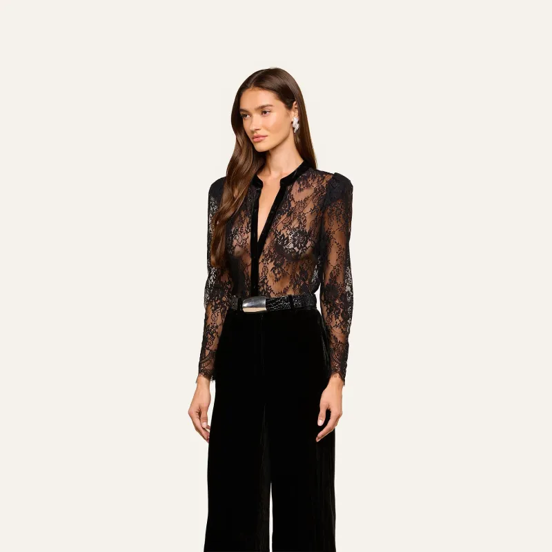 DOROTHEA VELVET LACE SHEER BLOUSE