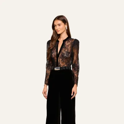 DOROTHEA VELVET LACE SHEER BLOUSE