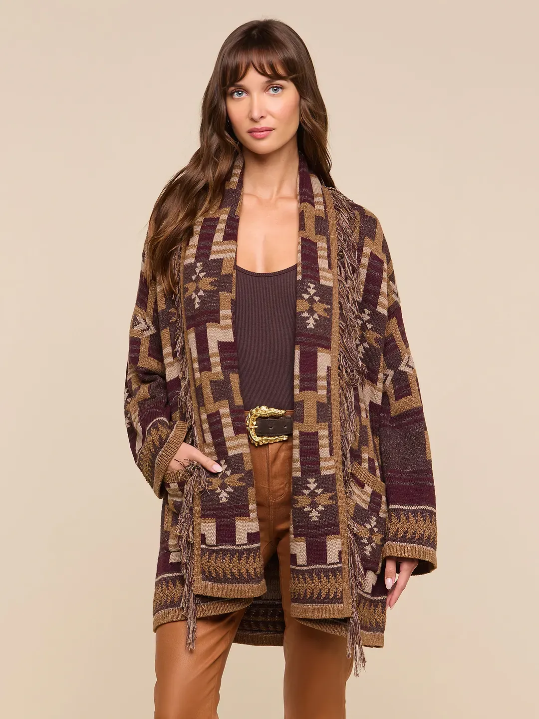 JAIR JACQUARD FRINGE CARDIGAN