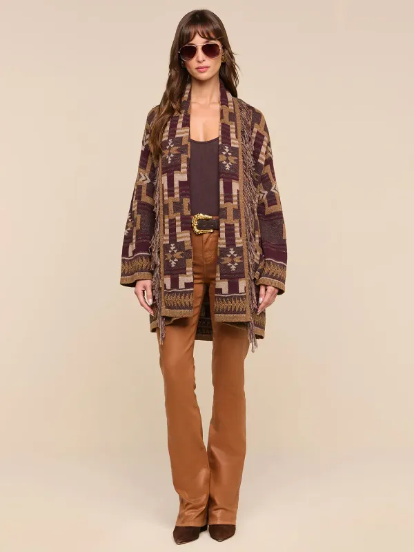 JAIR JACQUARD FRINGE CARDIGAN
