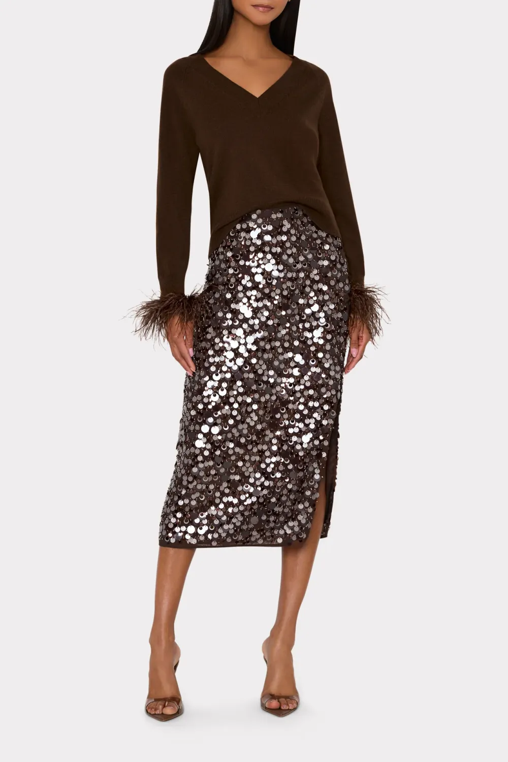 ROXANNE PAILLETTE MIDI SKIRT