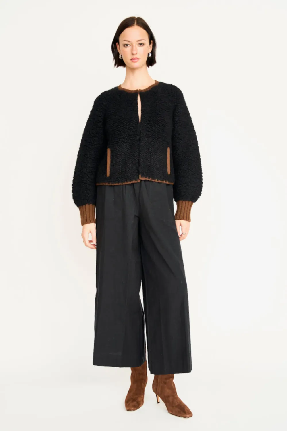 FARGO KNIT JACKET IN BLACK/CARAMEL