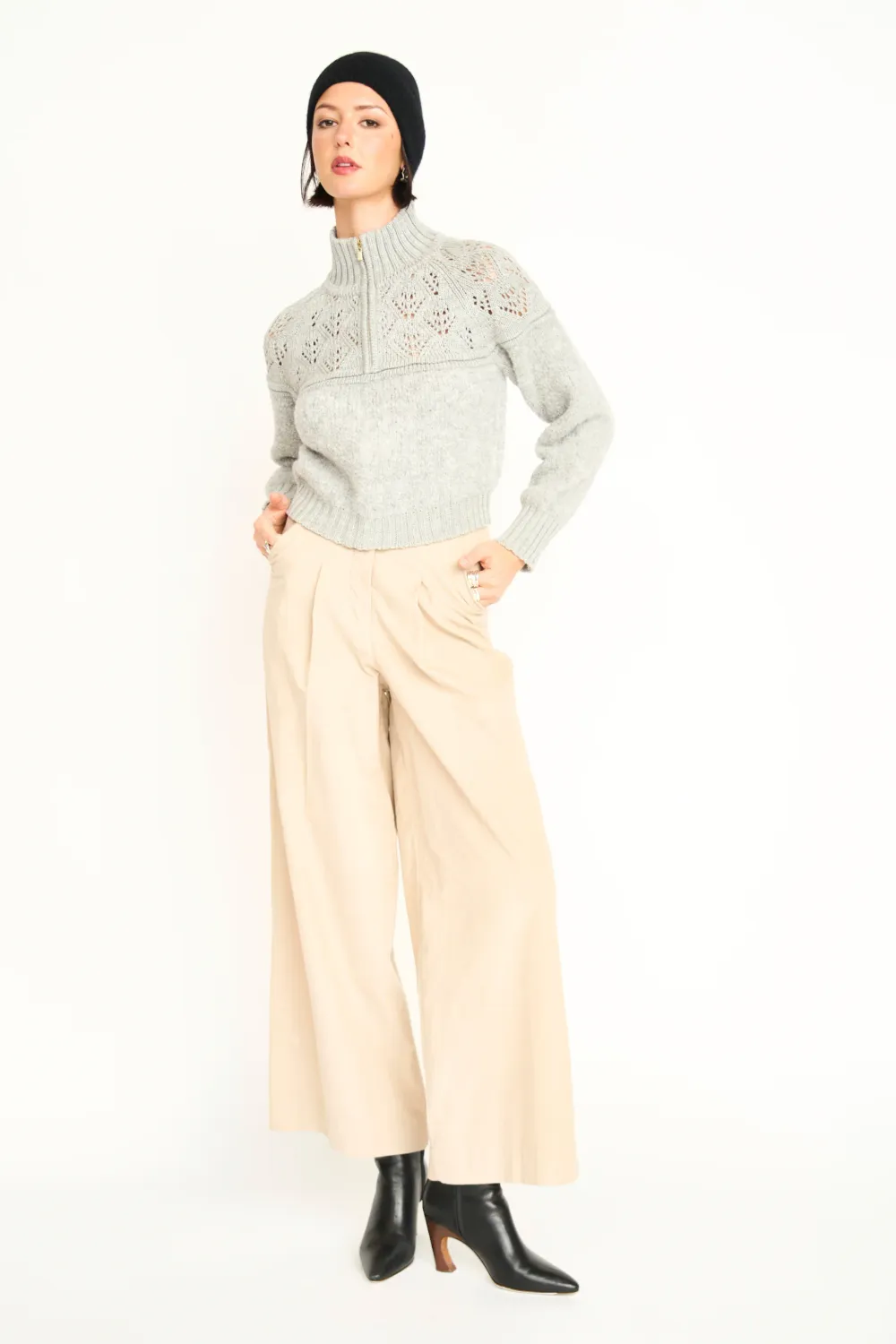 KLOSTERS POINTELLE KNIT HALF ZIP