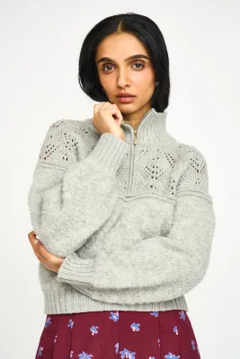 KLOSTERS POINTELLE KNIT HALF ZIP