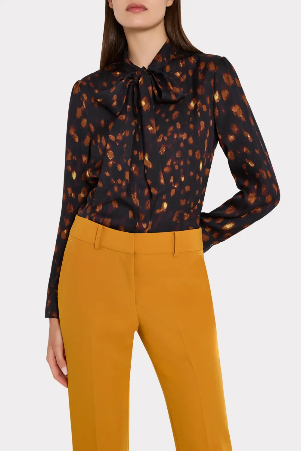 PRINTED TIE NECK SILK BLOUSE