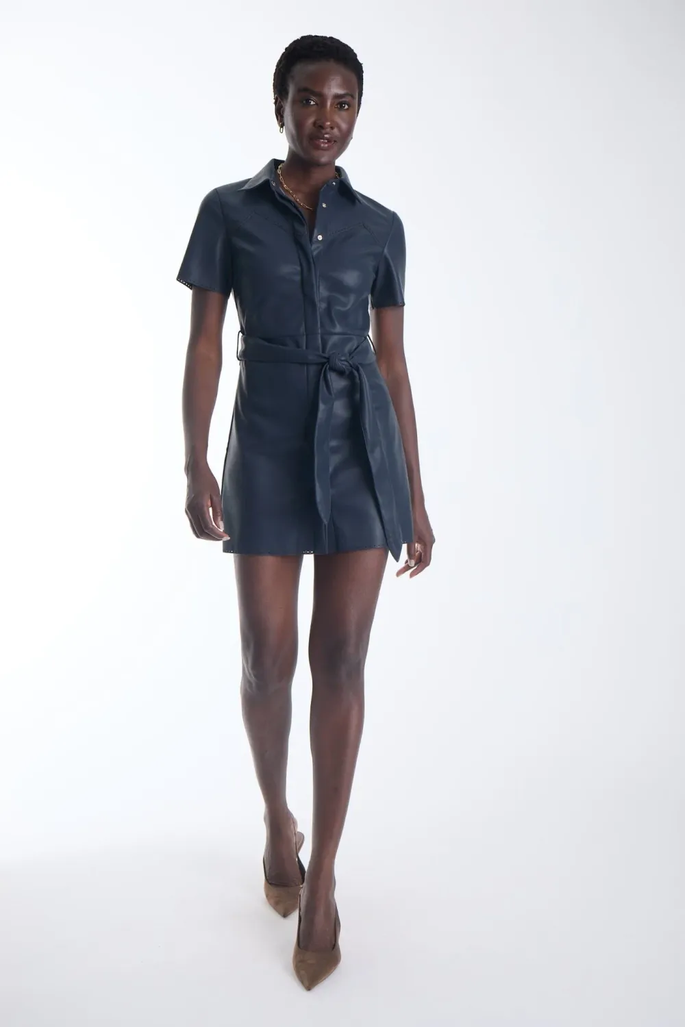 MALLIE VEGAN LEATHER MINI DRESS