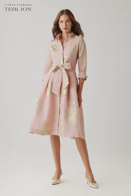 METALLIC FLORAL JACQUARD SHIRT WAIST DRESS 266271