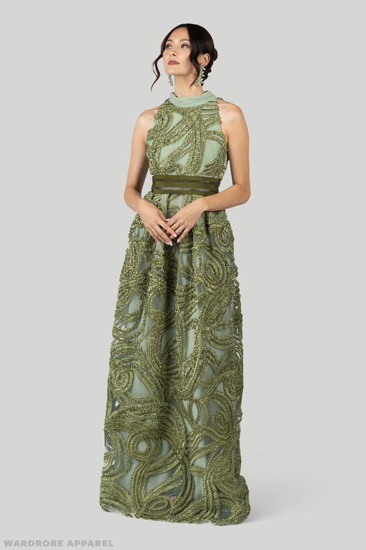CREONKOOL GOWN WITH OPTIONAL TAN GROSGRAIN BELT
