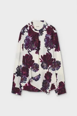 SILK LONG-SLEEVED SHIRT WITH "AEONIUM" FLORAL PRINT