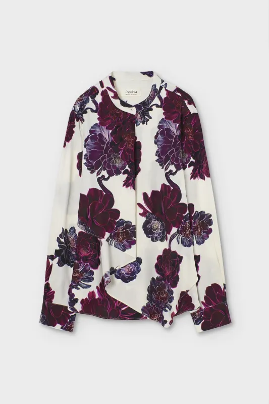 SILK LONG-SLEEVED SHIRT WITH "AEONIUM" FLORAL PRINT