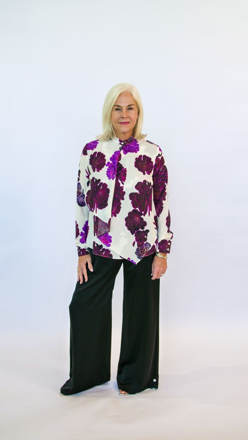 SILK LONG-SLEEVED SHIRT WITH "AEONIUM" FLORAL PRINT