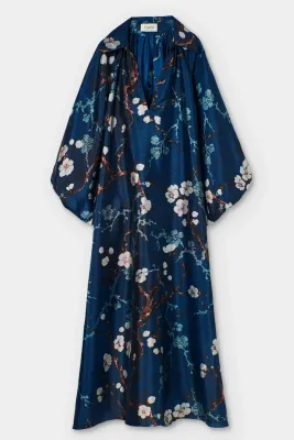 FLOWY LONG PUFF-SLEEVE DRESS “ALMOND BLOSSOM”