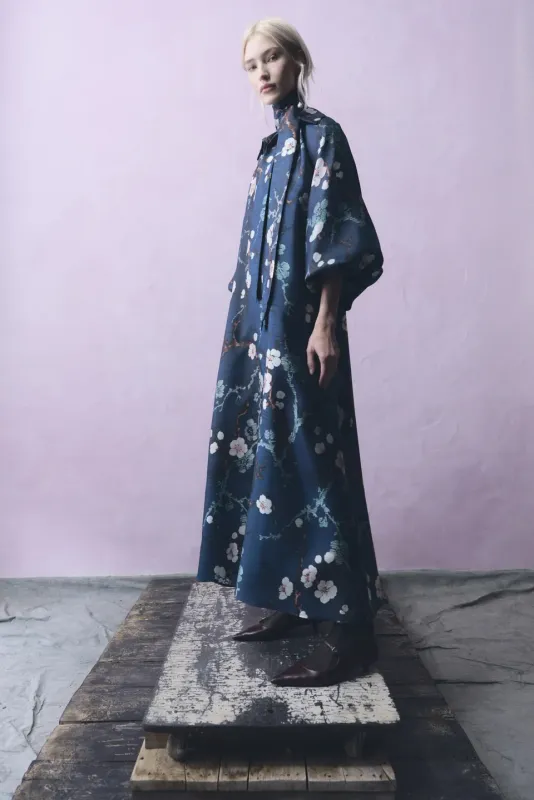 FLOWY LONG PUFF-SLEEVE DRESS “ALMOND BLOSSOM”